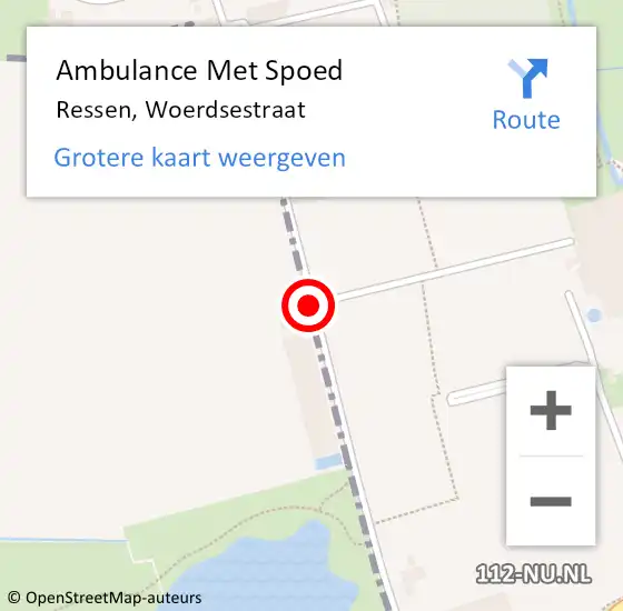 Locatie op kaart van de 112 melding: Ambulance Met Spoed Naar Ressen, Woerdsestraat op 24 augustus 2017 16:32