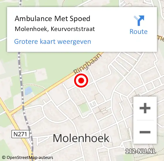 Locatie op kaart van de 112 melding: Ambulance Met Spoed Naar Molenhoek, Keurvorststraat op 24 augustus 2017 18:01