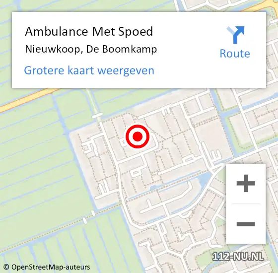 Locatie op kaart van de 112 melding: Ambulance Met Spoed Naar Nieuwkoop, De Boomkamp op 24 augustus 2017 19:08