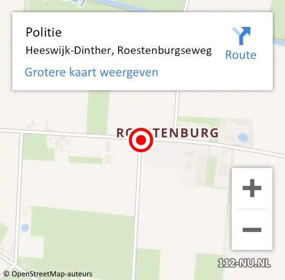 Locatie op kaart van de 112 melding: Politie Heeswijk-Dinther, Roestenburgseweg op 24 augustus 2017 19:36