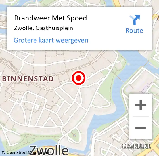 Locatie op kaart van de 112 melding: Brandweer Met Spoed Naar Zwolle, Gasthuisplein op 24 augustus 2017 19:45