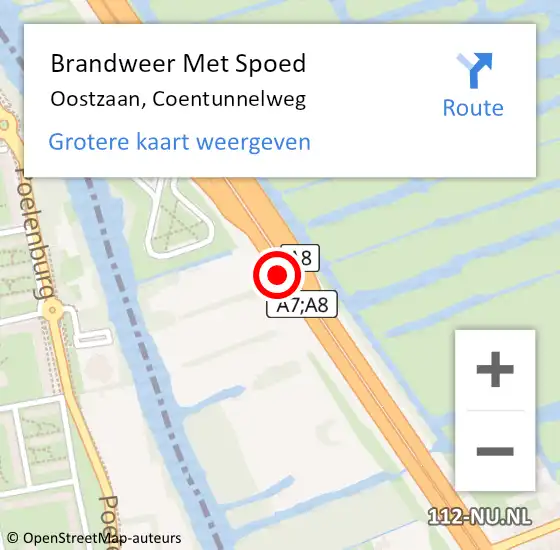 Locatie op kaart van de 112 melding: Brandweer Met Spoed Naar Oostzaan, Coentunnelweg op 24 augustus 2017 21:28