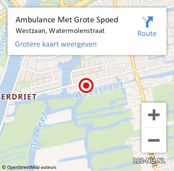 Locatie op kaart van de 112 melding: Ambulance Met Grote Spoed Naar Westzaan, Watermolenstraat op 24 augustus 2017 21:54