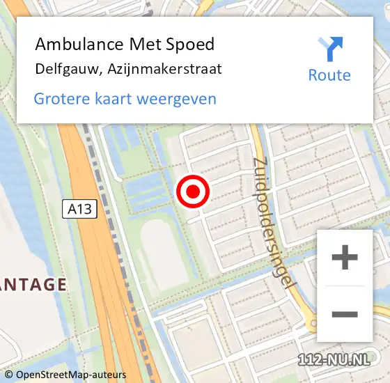 Locatie op kaart van de 112 melding: Ambulance Met Spoed Naar Delfgauw, Azijnmakerstraat op 24 augustus 2017 23:39