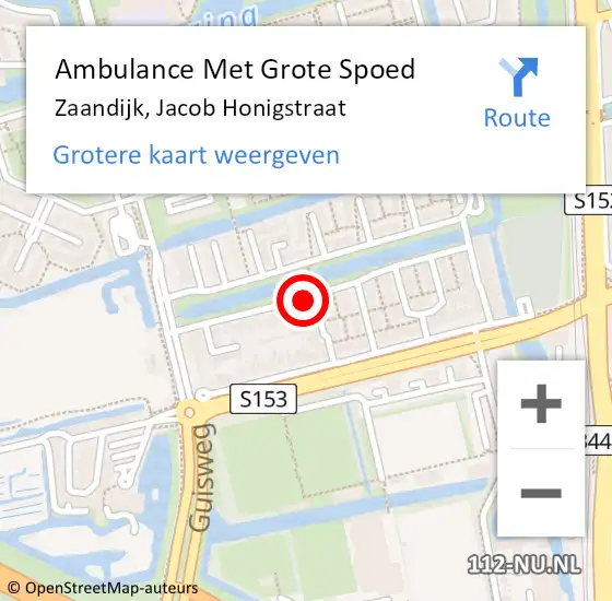 Locatie op kaart van de 112 melding: Ambulance Met Grote Spoed Naar Zaandijk, Jacob Honigstraat op 30 januari 2014 14:06