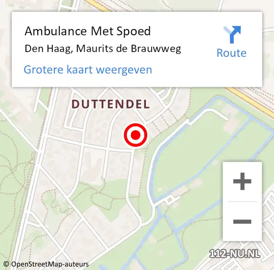 Locatie op kaart van de 112 melding: Ambulance Met Spoed Naar Den Haag, Maurits de Brauwweg op 25 augustus 2017 06:28