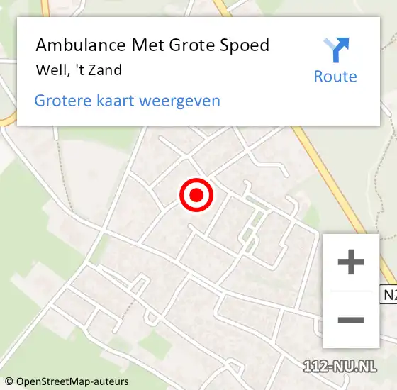 Locatie op kaart van de 112 melding: Ambulance Met Grote Spoed Naar Well, 't Zand op 25 augustus 2017 09:34