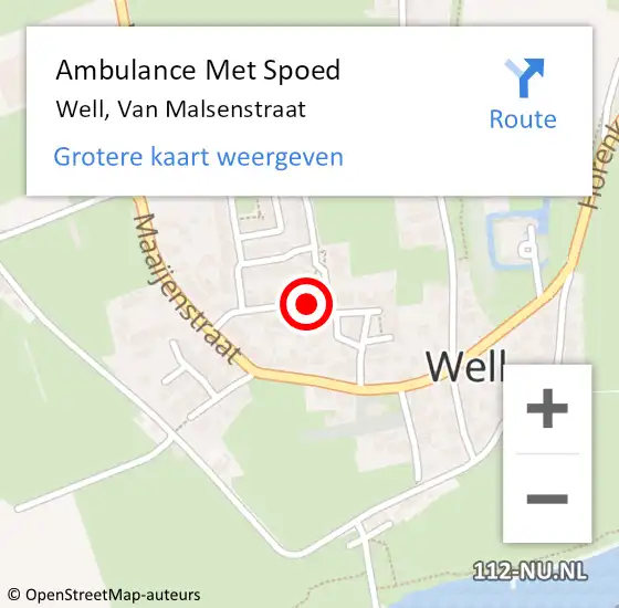 Locatie op kaart van de 112 melding: Ambulance Met Spoed Naar Well, Van Malsenstraat op 25 augustus 2017 10:22