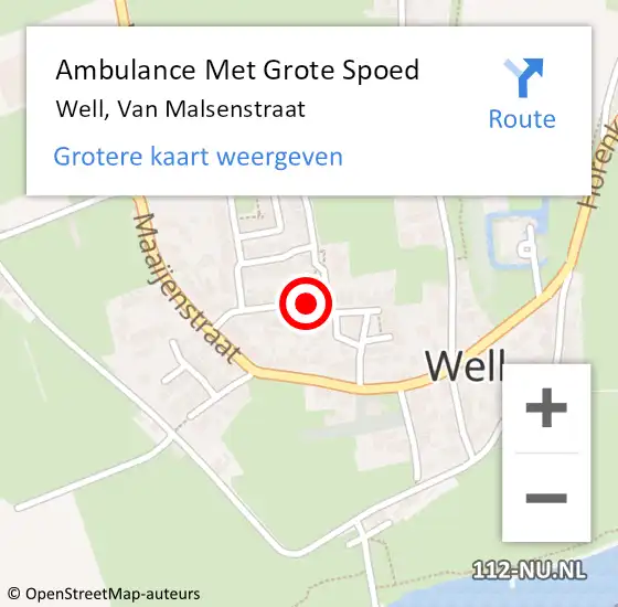 Locatie op kaart van de 112 melding: Ambulance Met Grote Spoed Naar Well, Van Malsenstraat op 25 augustus 2017 10:25