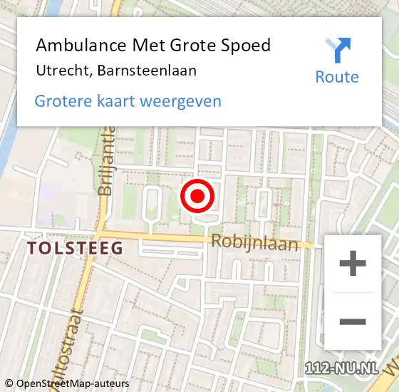 Locatie op kaart van de 112 melding: Ambulance Met Grote Spoed Naar Utrecht, Barnsteenlaan op 25 augustus 2017 10:40