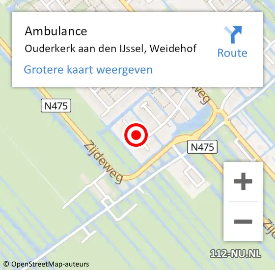 Locatie op kaart van de 112 melding: Ambulance Ouderkerk aan den IJssel, Weidehof op 25 augustus 2017 10:43