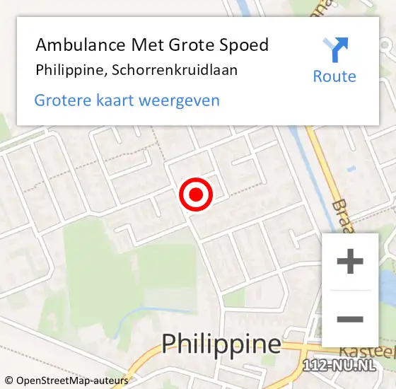 Locatie op kaart van de 112 melding: Ambulance Met Grote Spoed Naar Philippine, Schorrenkruidlaan op 25 augustus 2017 11:05