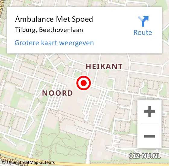 Locatie op kaart van de 112 melding: Ambulance Met Spoed Naar Tilburg, Beethovenlaan op 25 augustus 2017 11:11