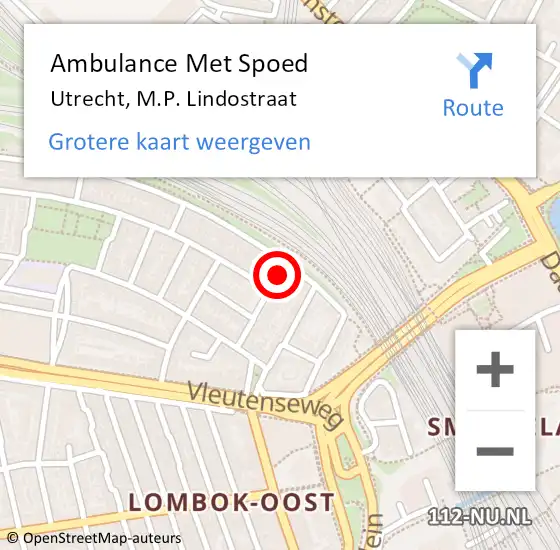 Locatie op kaart van de 112 melding: Ambulance Met Spoed Naar Utrecht, M.P. Lindostraat op 25 augustus 2017 11:39