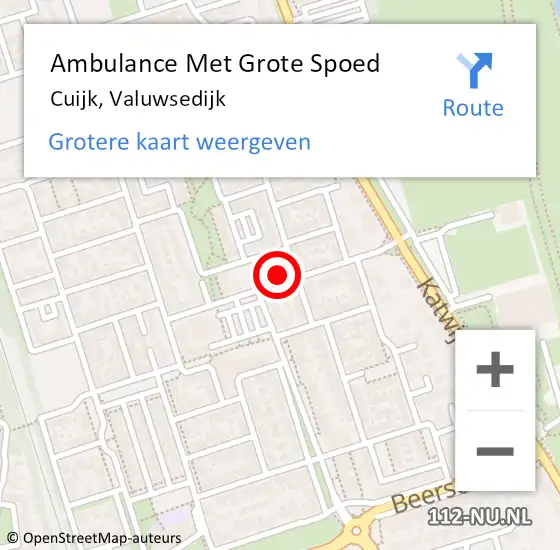 Locatie op kaart van de 112 melding: Ambulance Met Grote Spoed Naar Cuijk, Valuwsedijk op 25 augustus 2017 11:41