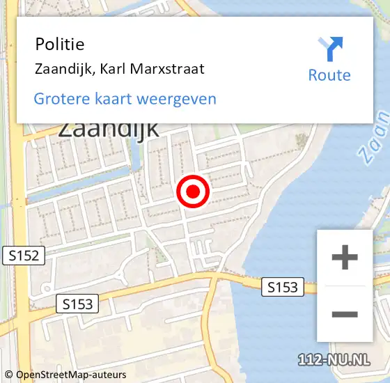 Locatie op kaart van de 112 melding: Politie Zaandijk, Karl Marxstraat op 25 augustus 2017 12:14