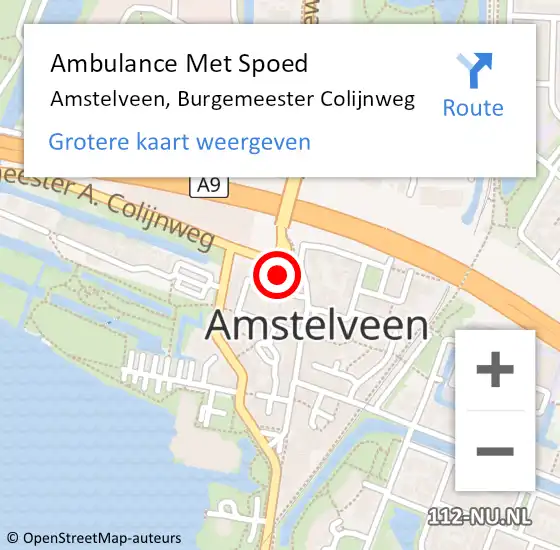 Locatie op kaart van de 112 melding: Ambulance Met Spoed Naar Amstelveen, Burgemeester Colijnweg op 25 augustus 2017 12:28