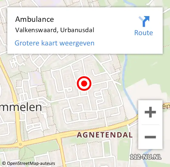 Locatie op kaart van de 112 melding: Ambulance Valkenswaard, Urbanusdal op 25 augustus 2017 12:51