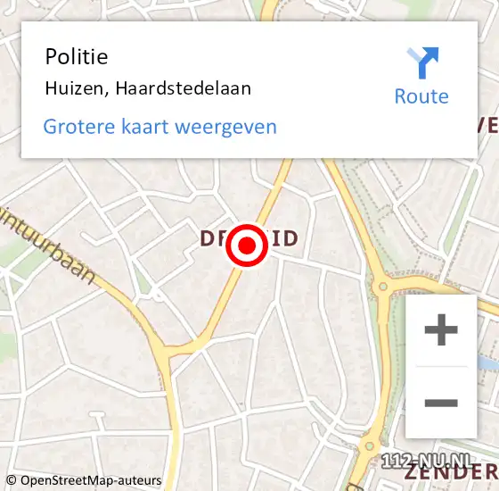 Locatie op kaart van de 112 melding: Politie Huizen, Haardstedelaan op 25 augustus 2017 15:43