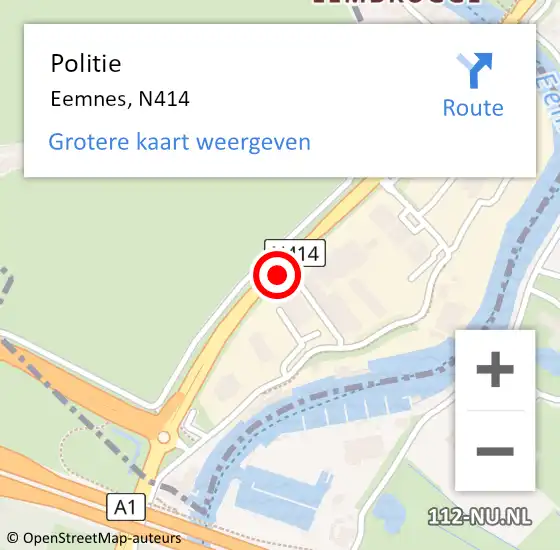 Locatie op kaart van de 112 melding: Politie Eemnes, N414 op 25 augustus 2017 17:16