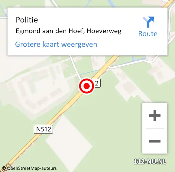 Locatie op kaart van de 112 melding: Politie Egmond aan den Hoef, Hoeverweg op 25 augustus 2017 19:43