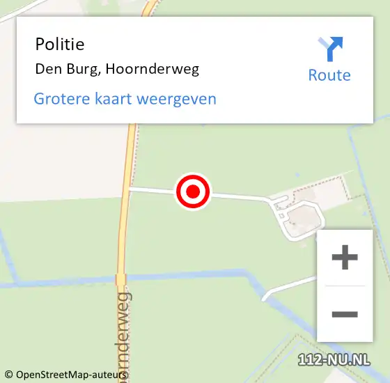 Locatie op kaart van de 112 melding: Politie Den Burg, Hoornderweg op 25 augustus 2017 20:22