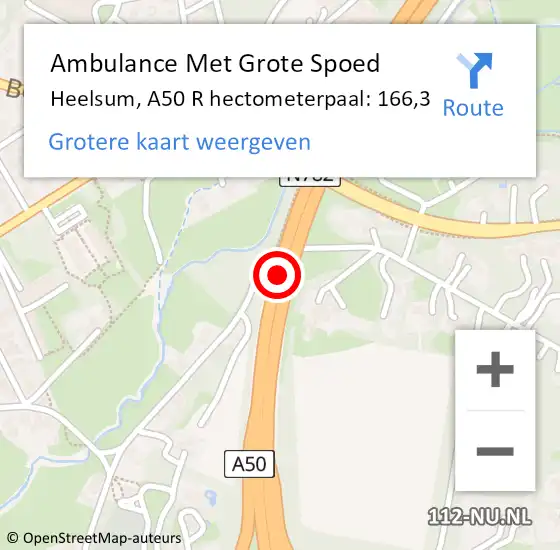 Locatie op kaart van de 112 melding: Ambulance Met Grote Spoed Naar Heelsum, A50 R hectometerpaal: 166,3 op 25 augustus 2017 22:26
