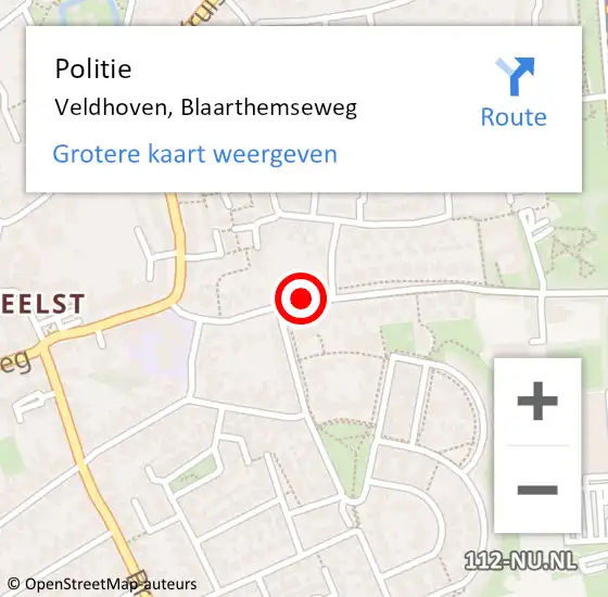 Locatie op kaart van de 112 melding: Politie Veldhoven, Blaarthemseweg op 25 augustus 2017 23:13