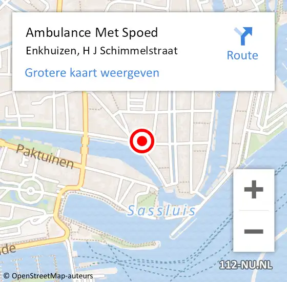 Locatie op kaart van de 112 melding: Ambulance Met Spoed Naar Enkhuizen, H J Schimmelstraat op 25 augustus 2017 23:30