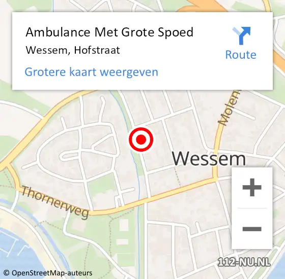 Locatie op kaart van de 112 melding: Ambulance Met Grote Spoed Naar Wessem, Hofstraat op 26 augustus 2017 00:08