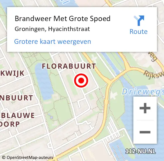 Locatie op kaart van de 112 melding: Brandweer Met Grote Spoed Naar Groningen, Hyacinthstraat op 26 augustus 2017 00:33