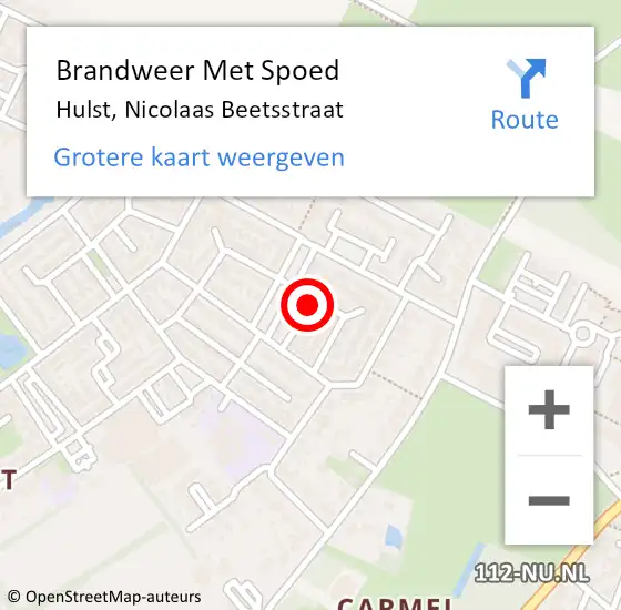 Locatie op kaart van de 112 melding: Brandweer Met Spoed Naar Hulst, Nicolaas Beetsstraat op 26 augustus 2017 00:38