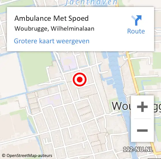 Locatie op kaart van de 112 melding: Ambulance Met Spoed Naar Woubrugge, Wilhelminalaan op 26 augustus 2017 01:30