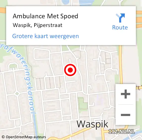 Locatie op kaart van de 112 melding: Ambulance Met Spoed Naar Waspik, Pijperstraat op 26 augustus 2017 01:37