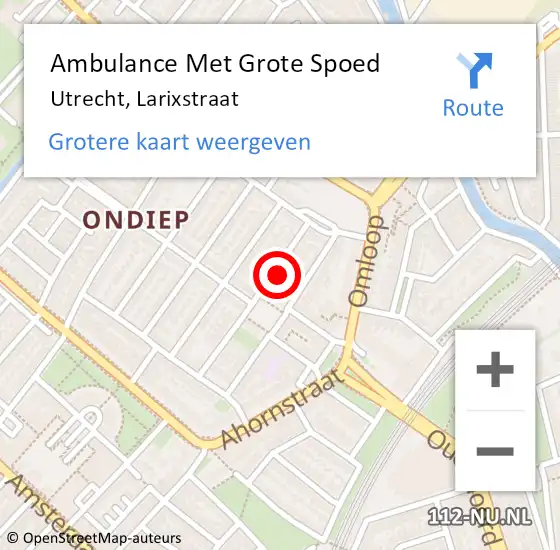 Locatie op kaart van de 112 melding: Ambulance Met Grote Spoed Naar Utrecht, Larixstraat op 26 augustus 2017 03:09