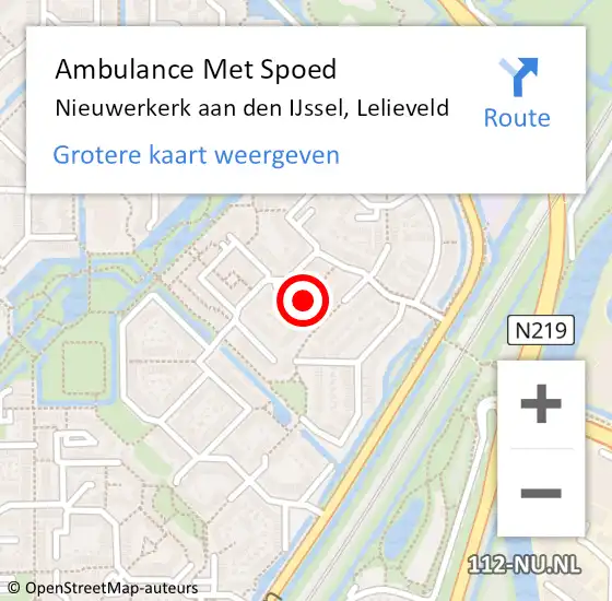Locatie op kaart van de 112 melding: Ambulance Met Spoed Naar Nieuwerkerk aan den IJssel, Lelieveld op 26 augustus 2017 08:41