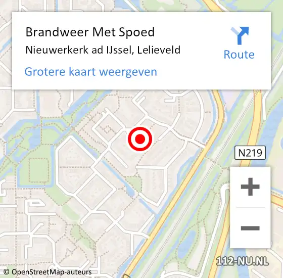 Locatie op kaart van de 112 melding: Brandweer Met Spoed Naar Nieuwerkerk ad IJssel, Lelieveld op 26 augustus 2017 08:58