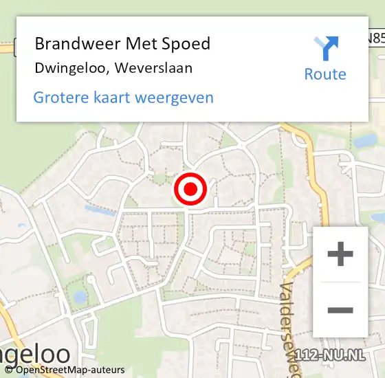 Locatie op kaart van de 112 melding: Brandweer Met Spoed Naar Dwingeloo, Weverslaan op 26 augustus 2017 09:15