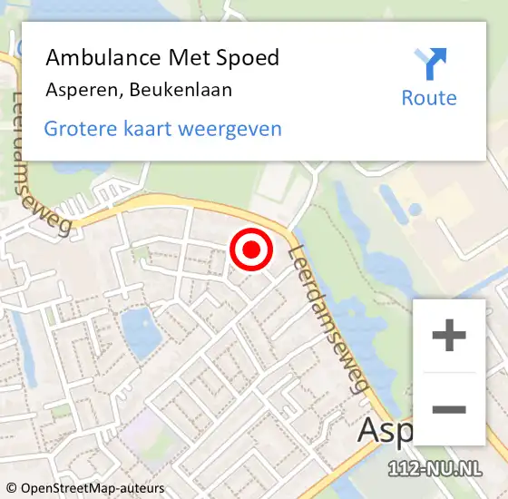 Locatie op kaart van de 112 melding: Ambulance Met Spoed Naar Asperen, Beukenlaan op 26 augustus 2017 09:59