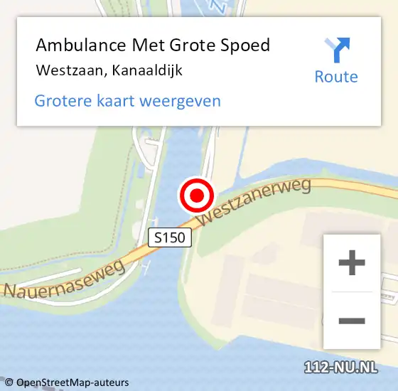 Locatie op kaart van de 112 melding: Ambulance Met Grote Spoed Naar Westzaan, Kanaaldijk op 26 augustus 2017 10:01