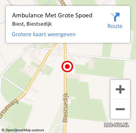 Locatie op kaart van de 112 melding: Ambulance Met Grote Spoed Naar Biest, Biestsedijk op 26 augustus 2017 10:22