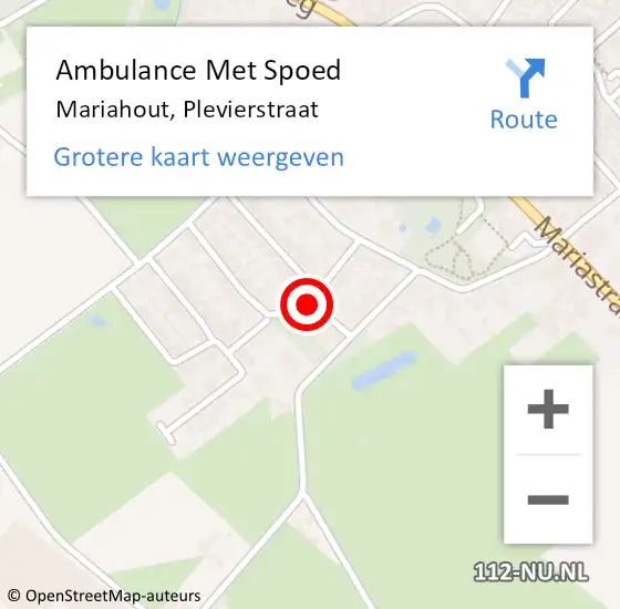 Locatie op kaart van de 112 melding: Ambulance Met Spoed Naar Mariahout, Plevierstraat op 26 augustus 2017 10:35