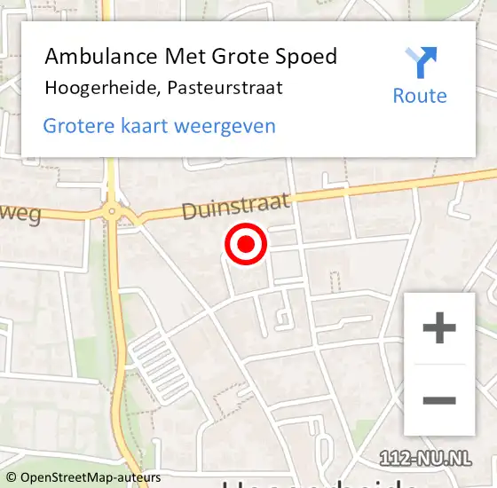 Locatie op kaart van de 112 melding: Ambulance Met Grote Spoed Naar Hoogerheide, Pasteurstraat op 26 augustus 2017 10:51