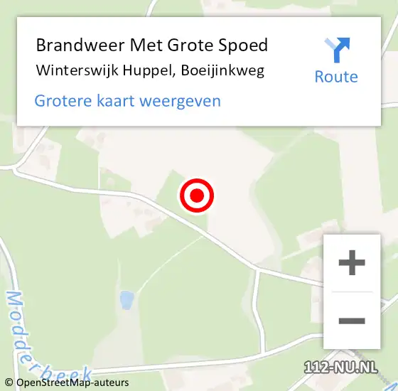 Locatie op kaart van de 112 melding: Brandweer Met Grote Spoed Naar Winterswijk Huppel, Boeijinkweg op 26 augustus 2017 12:26