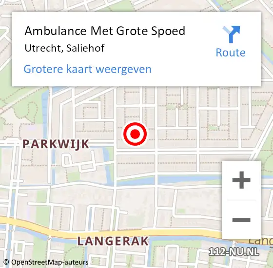 Locatie op kaart van de 112 melding: Ambulance Met Grote Spoed Naar Utrecht, Saliehof op 26 augustus 2017 12:41