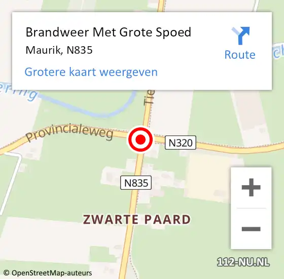 Locatie op kaart van de 112 melding: Brandweer Met Grote Spoed Naar Maurik, N835 op 26 augustus 2017 13:13