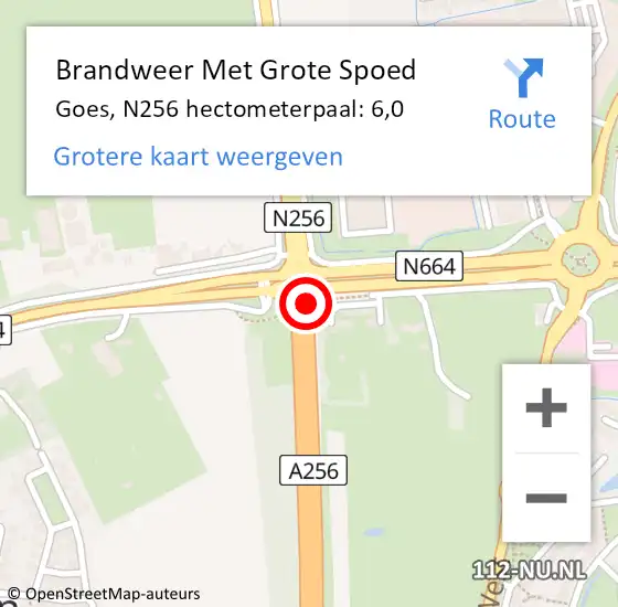 Locatie op kaart van de 112 melding: Brandweer Met Grote Spoed Naar Goes, N256 hectometerpaal: 6,0 op 26 augustus 2017 13:39