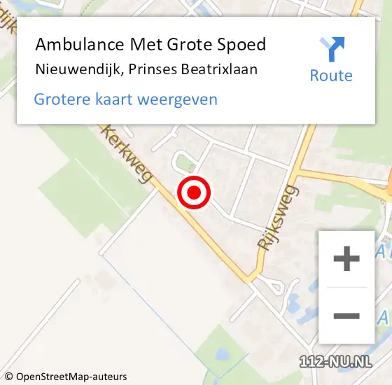 Locatie op kaart van de 112 melding: Ambulance Met Grote Spoed Naar Nieuwendijk, Prinses Beatrixlaan op 26 augustus 2017 14:25