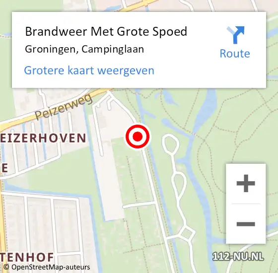 Locatie op kaart van de 112 melding: Brandweer Met Grote Spoed Naar Groningen, Campinglaan op 26 augustus 2017 14:29