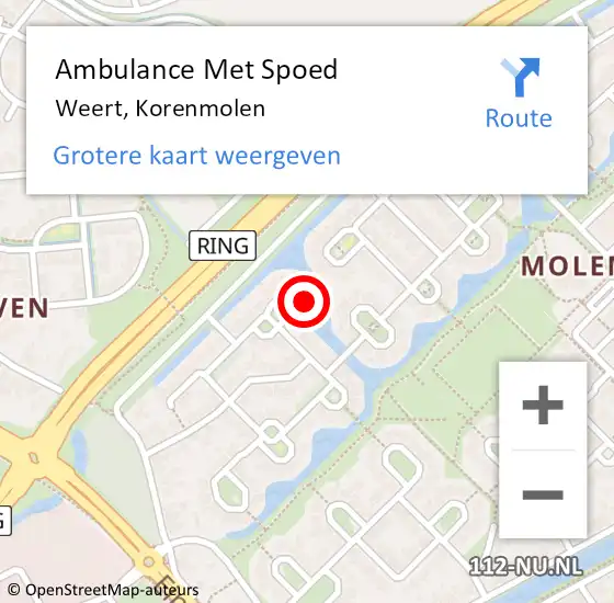 Locatie op kaart van de 112 melding: Ambulance Met Spoed Naar Weert, Korenmolen op 26 augustus 2017 14:54